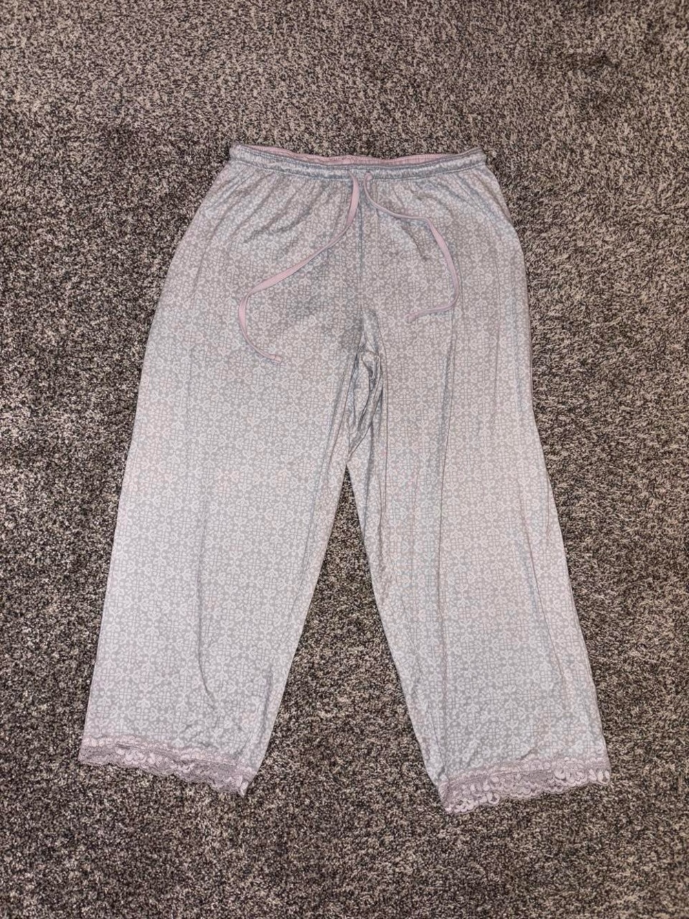 Grey lounge pants with lace trim